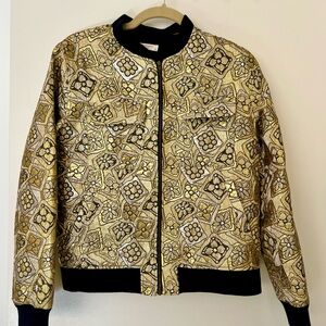 Equipment Gold and Black Patterned Bomber Jacket